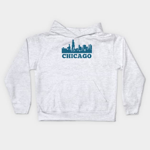 Chicago Skyline // Retro Vintage Faded Style Design Kids Hoodie by DankFutura